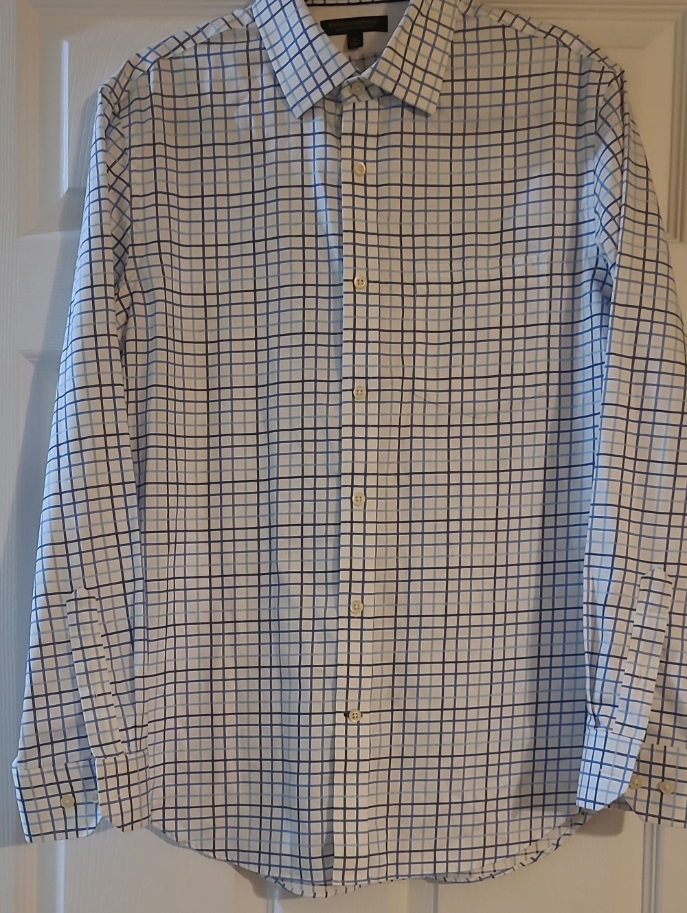 Banana Republic White Dress Shirt with Blue Windowpane Grid